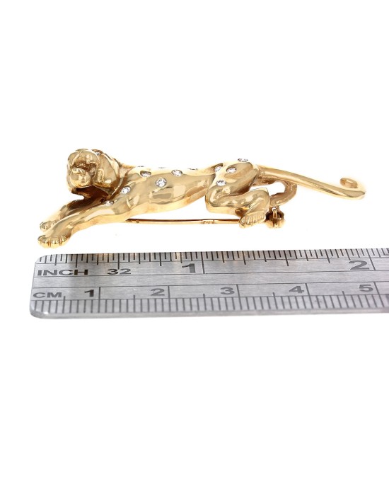 Diamond Leopard Pin Brooch